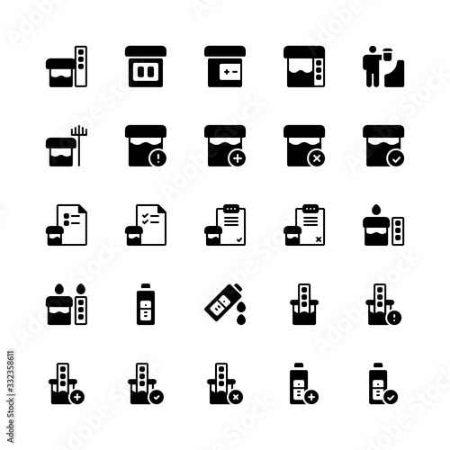 Set of urine test for health glyph style icon - vector