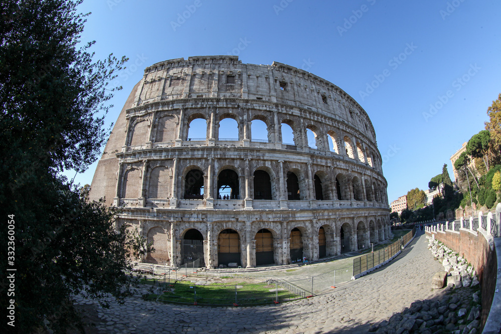 The windows of the Colosseum in Rome, Italy. The great ancient architectural value