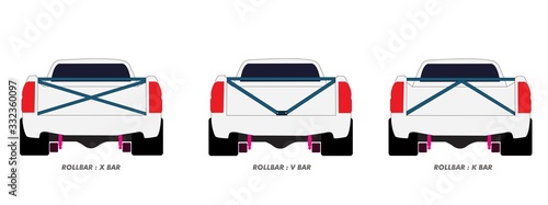 Car's roll bar design.  Truck roll bar safety equipment for racing car. Vector 