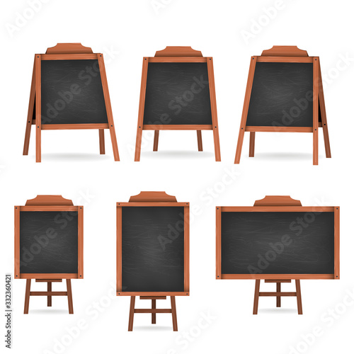 Menu Black Board Isolated Set. Different View. Vector illustration