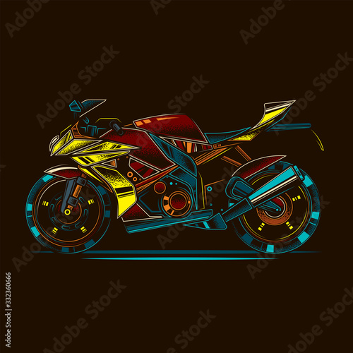 Original vector illustration in retro style. The fastest motorcycle. Superbike.