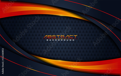 Modern dark navy background and orange lines in 3d abstract style. Futuristic background