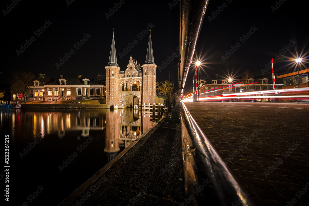 The famous Waterpoort Gate in the harbor of Sneek, Friesland, Netherlands