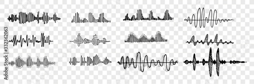 Hand drawn sound waves set collection