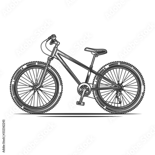 Original monochrome vector illustration. Sports bicycle with large wheels.