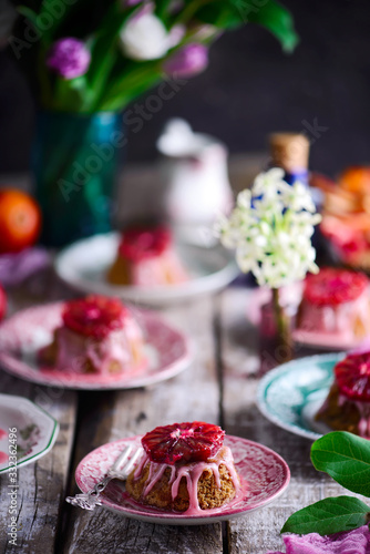 Blood orange tea almond cakes..selective focus