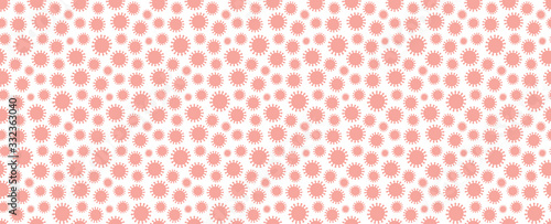 Coronavirus epidemic concept. Seamless pattern, texture with virus symbols, red on white background. Vector illustration. Poster, banner element. Flat style design. Covid-19 protection, prevention.