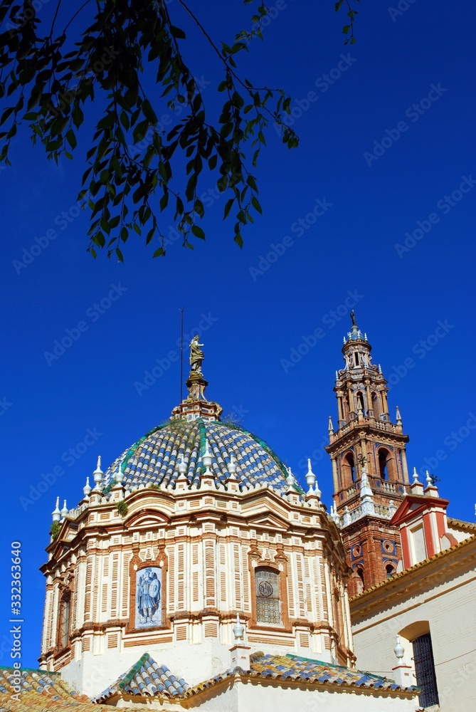 View of San Pedro Church (Iglesia de San Pedro) dome and tower, Carmona, Spain.