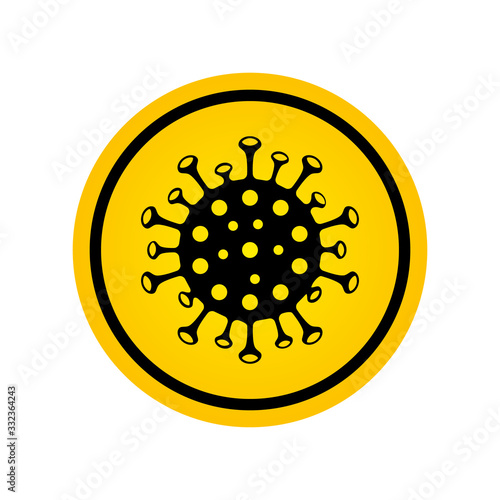 Corona virus sign in yellow circle icon isolated on white background. China pathogen respiratory infection, asian flu outbreak. Microbe, bacterium icon, virus icon in glyph style.