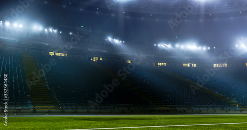 Professional soccer stadium with empty tribunes. Stadium is made in 3D.