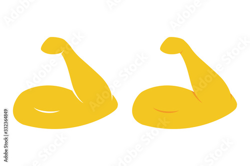 Hand shows muscle icon vector illustration, flat silhouette, yellow