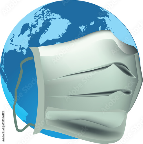 pianeta terra con la mascherina antivirus