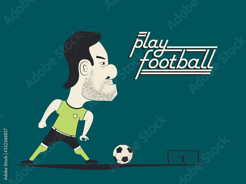 Soccer / Football poster in flat style. A soccer player hits the ball. Football banner. Penalty. Retro color illustration in flat style.