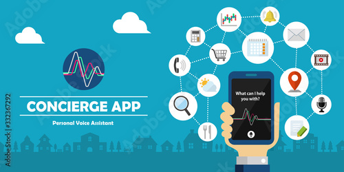 Concierge app ( personal voice assistant ) vector banner illustration