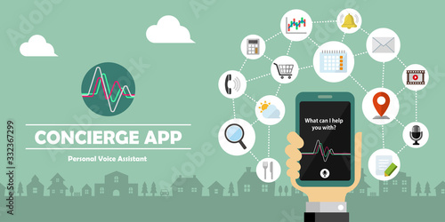 Concierge app ( personal voice assistant ) vector banner illustration