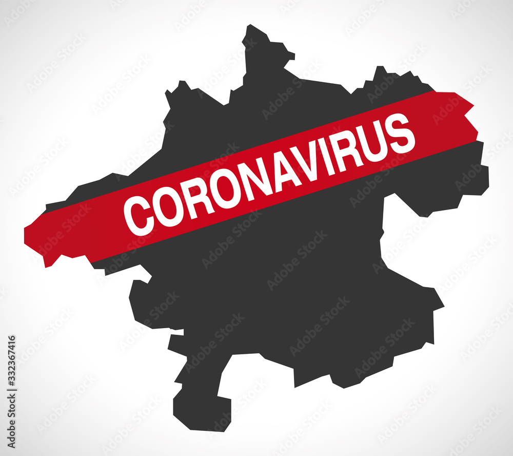 Fototapeta premium Upper Austria AUSTRIA federal state map with Coronavirus warning illustration