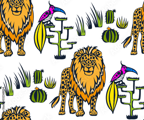 Photography Vector background hand drawn exotic wild cats lion