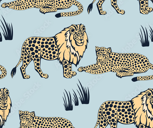 Photography Vector background hand drawn exotic wild cats lion