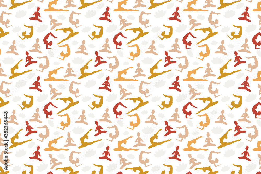 Different yoga poses. Background with female silhouettes. Different yoga poses. Background with female silhouettes.