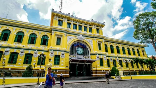 Timelapse of Ho Chi Minh City (Saigon) Central Post Office, is at downtown of the city, The building was constructed when Vietnam was part of French Indochina in the late 19th century