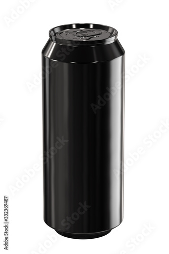 All Black Big Aluminum Can of Beer, Energy Drink or Soda. 3D Render Isolated on White Background.