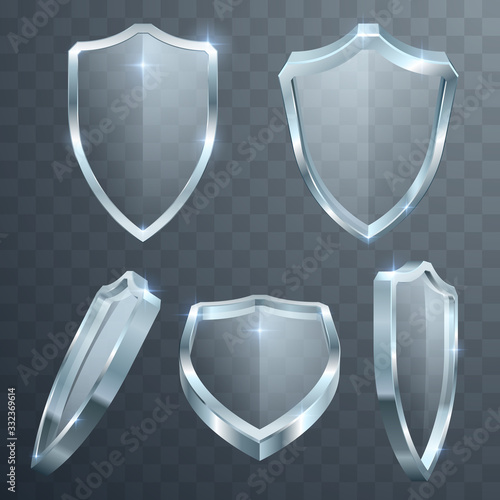 Protection glass shield set on transparent background