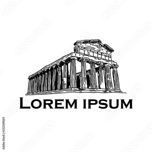 hand-drawn drawing of the famous building of ancient architecture in Athens Parthenon, Greece, trace line drawing.