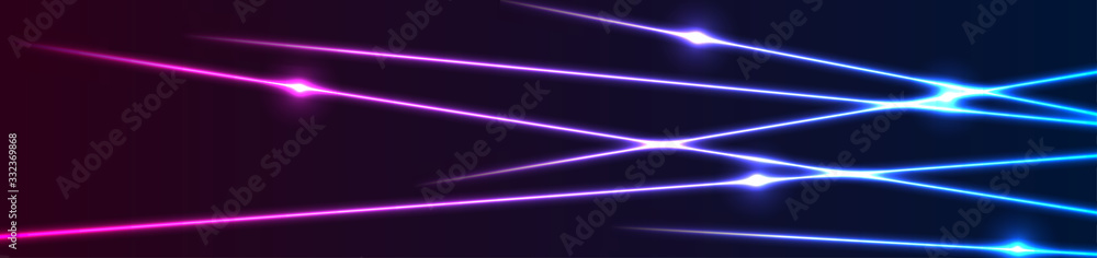 Blue and purple neon laser lines technology modern banner design. Futuristic luminous vector background