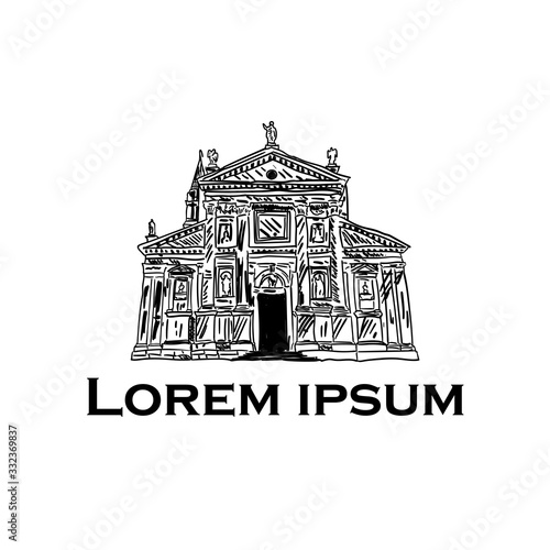 Building of Ethnographic Museum, hand drawn, vector