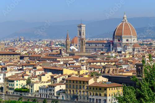 Sunny day time aerial panorama of old city of Florence