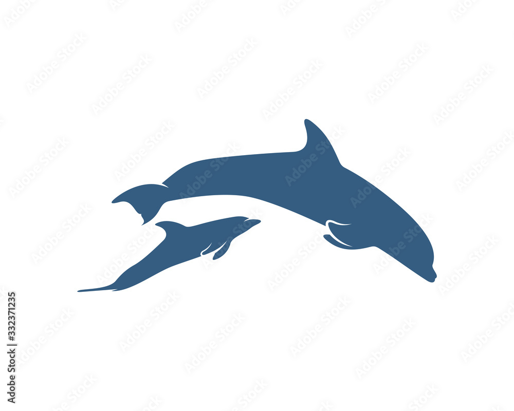 Fototapeta premium Dolphins logo design vector template. Silhouette of Dolphins design illustration