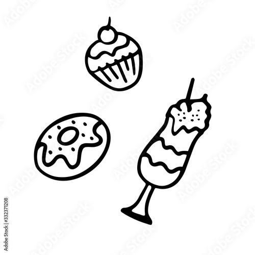 Hand drawn sweets collection. Dessert icon set