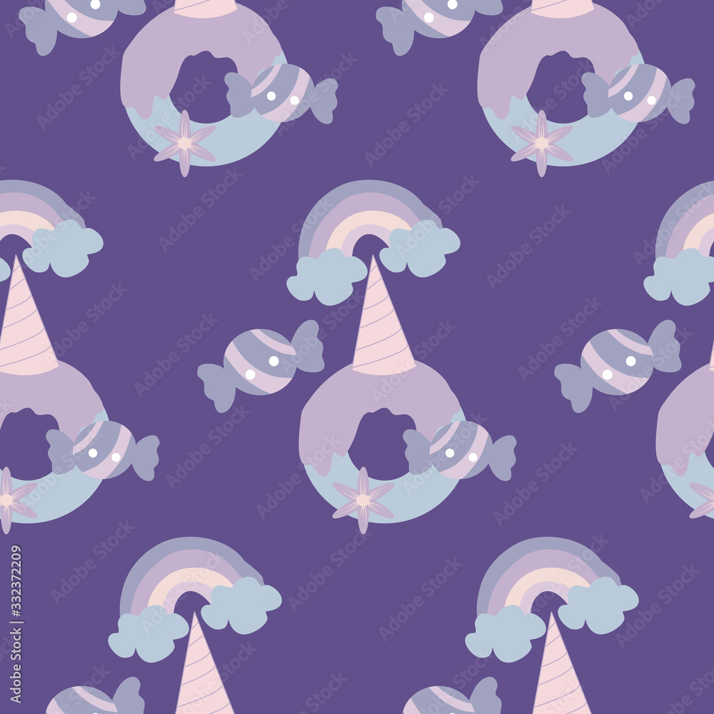 Obraz premium blue unicorn donut, in a seamless pattern design