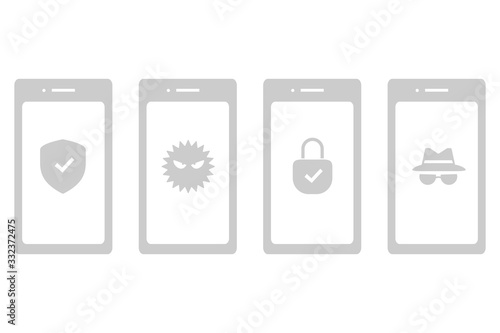 スマホ セキュリティ対策。乗っ取り/不正アクセス・ログインに要注意。ベクターデータ/グラフィック素材