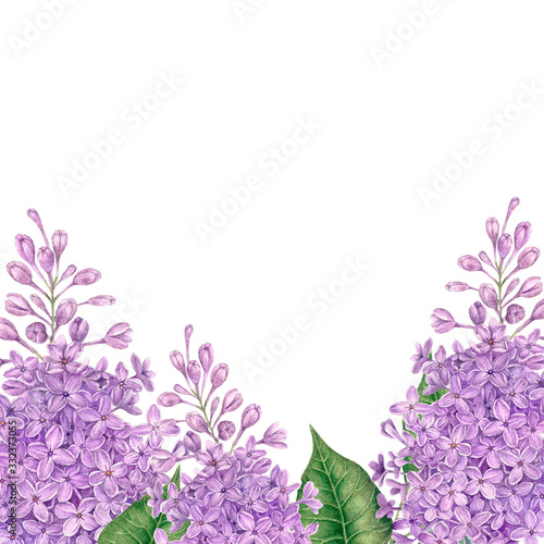 Watercolor frame of lilac flowers