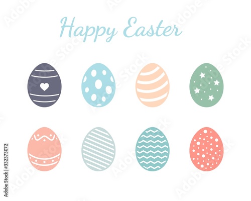 Happy easter eggs vector set. Set of Easter eggs with different texture on a white background.