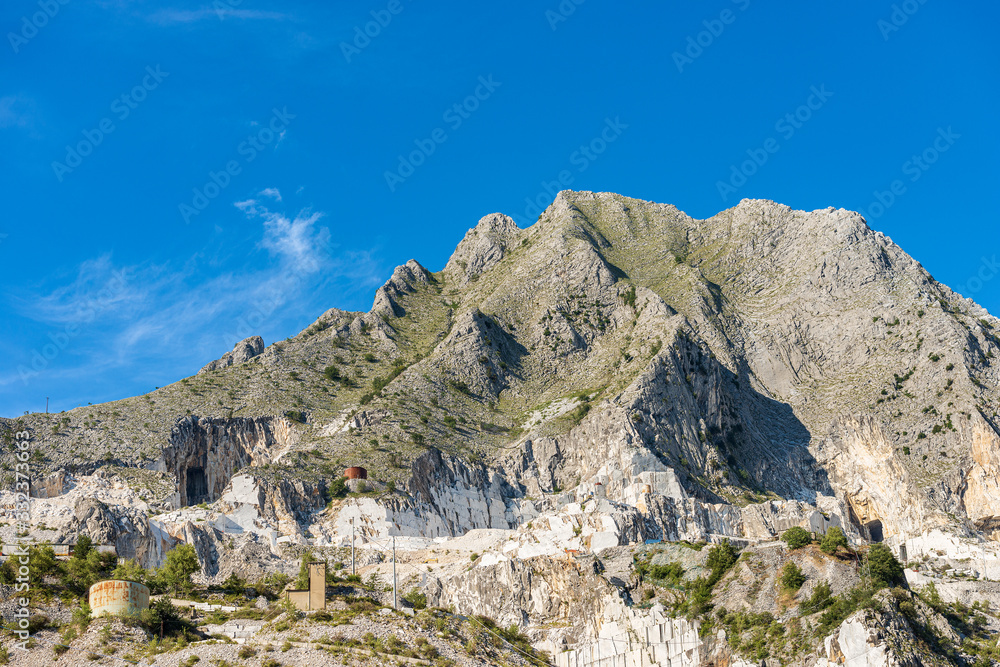 Famous quarries of white Carrara marble in the Apuan Alps, Tuscany, Italy, Europe Famous quarries of white Carrara marble in the Apuan Alps, Tuscany, Italy, Europe