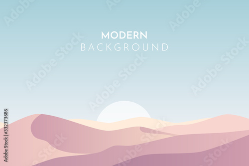 Sunset, night, morning in desert, mountains, Abstract landscape, Vector banner with polygonal landscape illustration, Minimalist style