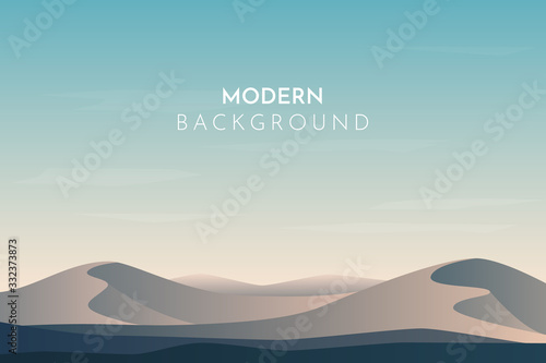 Sunset, night, morning in desert, mountains, Abstract landscape, Vector banner with polygonal landscape illustration, Minimalist style