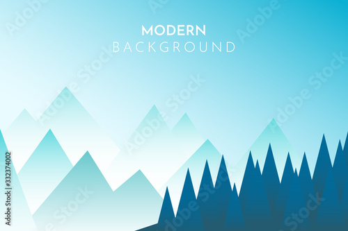 Peaceful landscape. Vector illustration. Minimalist style. Monotone colors. Wallpaper in the natural concept. Silhouettes of the mountains. Slopes, relief. Panoramic image. Multilevel mountain range