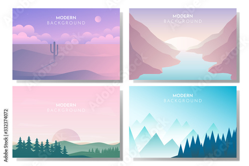 Vector banners set with polygonal landscape