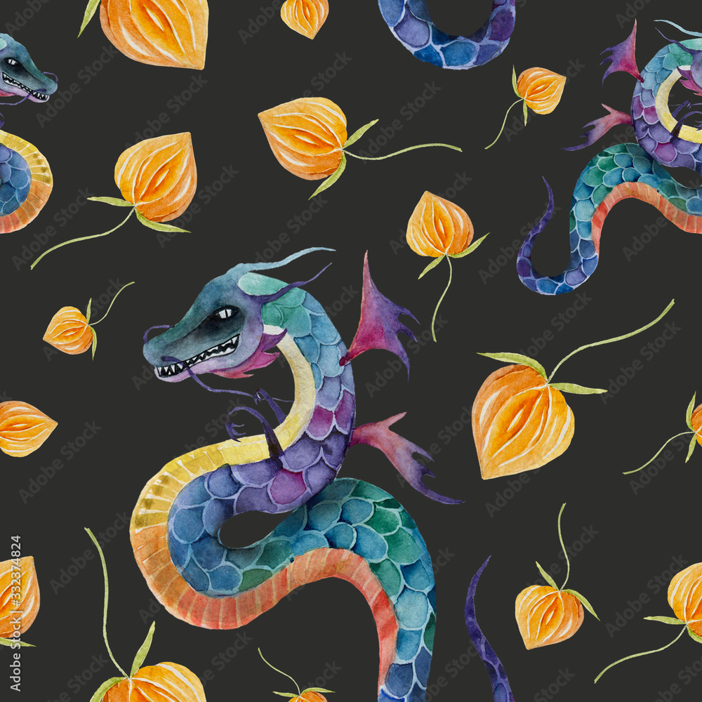 Obraz premium seamless pattern with dragons