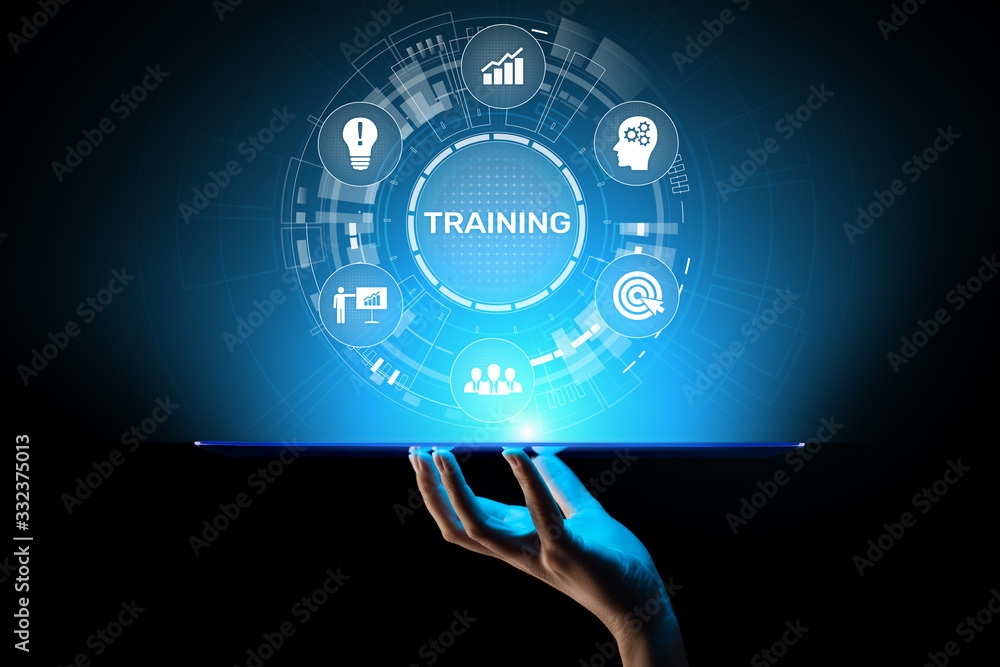 Fototapeta premium Training Online Education Webinar Personal Development Motivation E-learning Business concept on virtual screen.