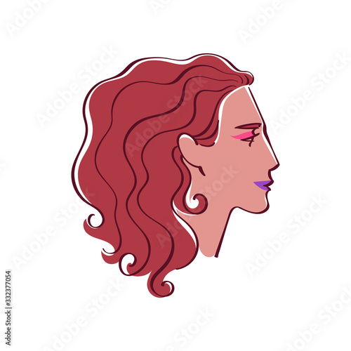 Beautiful girl with curly hair vector illustration.