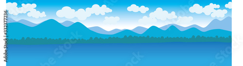 natural scenery, mountains and sea, vector illustration