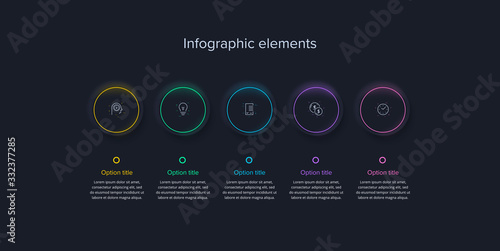 Business process chart infographics with 5 steps in neumorphism design. Square corporate workflow graphic elements. Company flowchart presentation slide template. Vector info graphic.