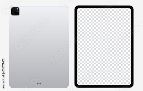 Mock-up tablet silver color with blank screen for your design. Realistic vector illustration EPS10