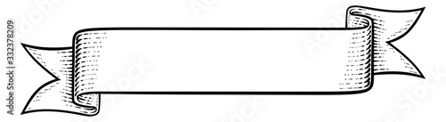 A scroll flag paper banner parchment ribbon in a vintage retro woodcut style