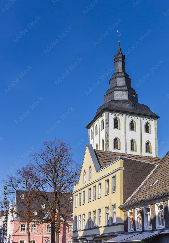 Houses and church tower in historic city Lippstadt, Germany