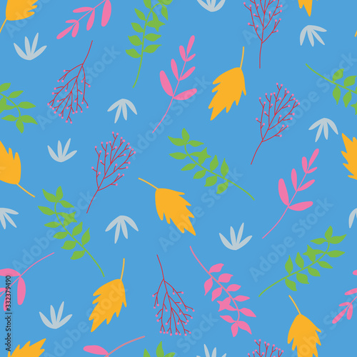 Colourful leaf and foliage vector seamless pattern design.